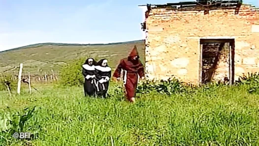 Two nuns love to fuck in threesome outdoor